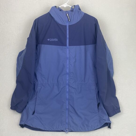 Columbia Rain Jacket Womens Large Blue Full Zip Logo Hooded Lightweight Outdoors - Picture 1 of 15